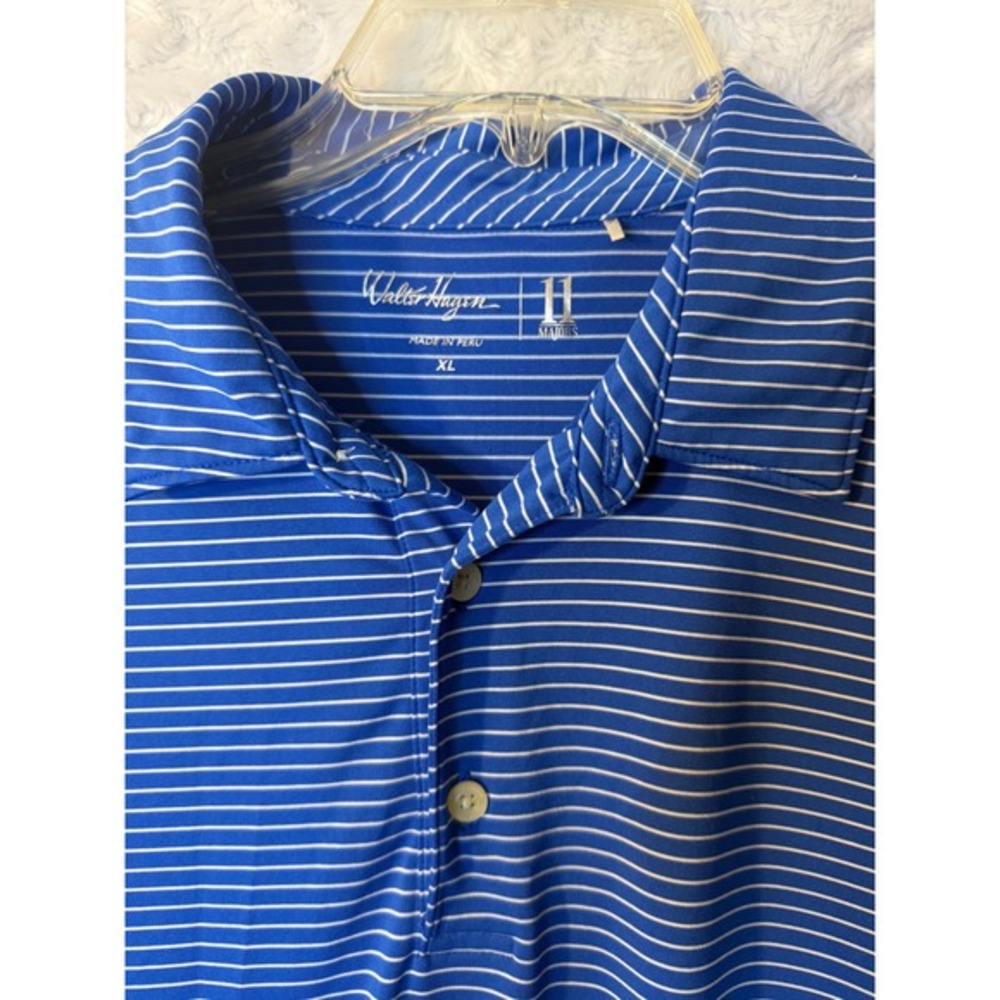 Walter Hagen Mens XL Blue White Stripe Golf Polo‎ Shirt Short Sleeve Performance - Picture 4 of 6